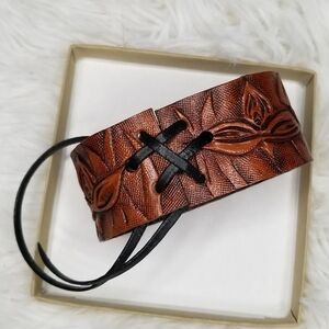 Floral Leather Wrist Cuff - Adjustable Size